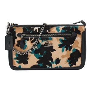 Coach New Leaf Print Nolita 24 58412E Leather and Calf Hair Teal Walnut Purse